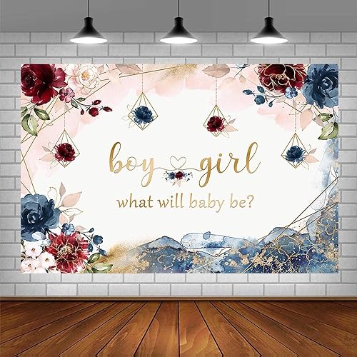 Miniatura 3 de Fondo de revelación de género azul marino y rosa rubor de 7 x 5 pies, para niño o niña, color burdeos, floral, para bebé, fotografía, fondo,