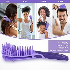 Detangling Hair Brush, Detangling brush for Adults and Kids, Comb Set for Kinky Curly Coily and Wavy Hair, For Wet and Dry Hair, Afro American Type 3a-4c, Comfortable Grip(Purple)