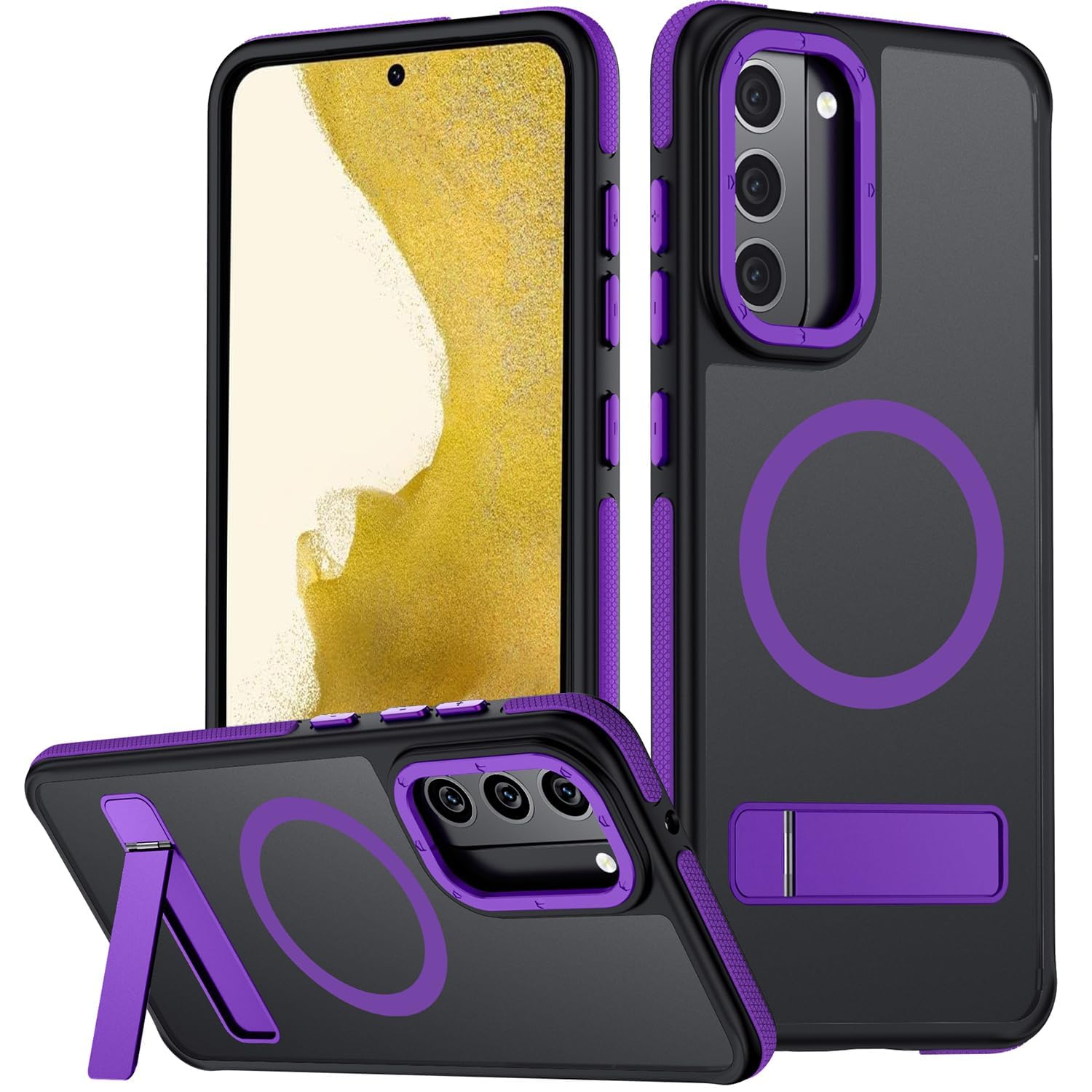 Mondelete for Samsung Galaxy S22 Case, [Compatible with MagSafe], Adjustable Kickstand,Military Grade Drop Tested, Translucent Matte Phone Case for