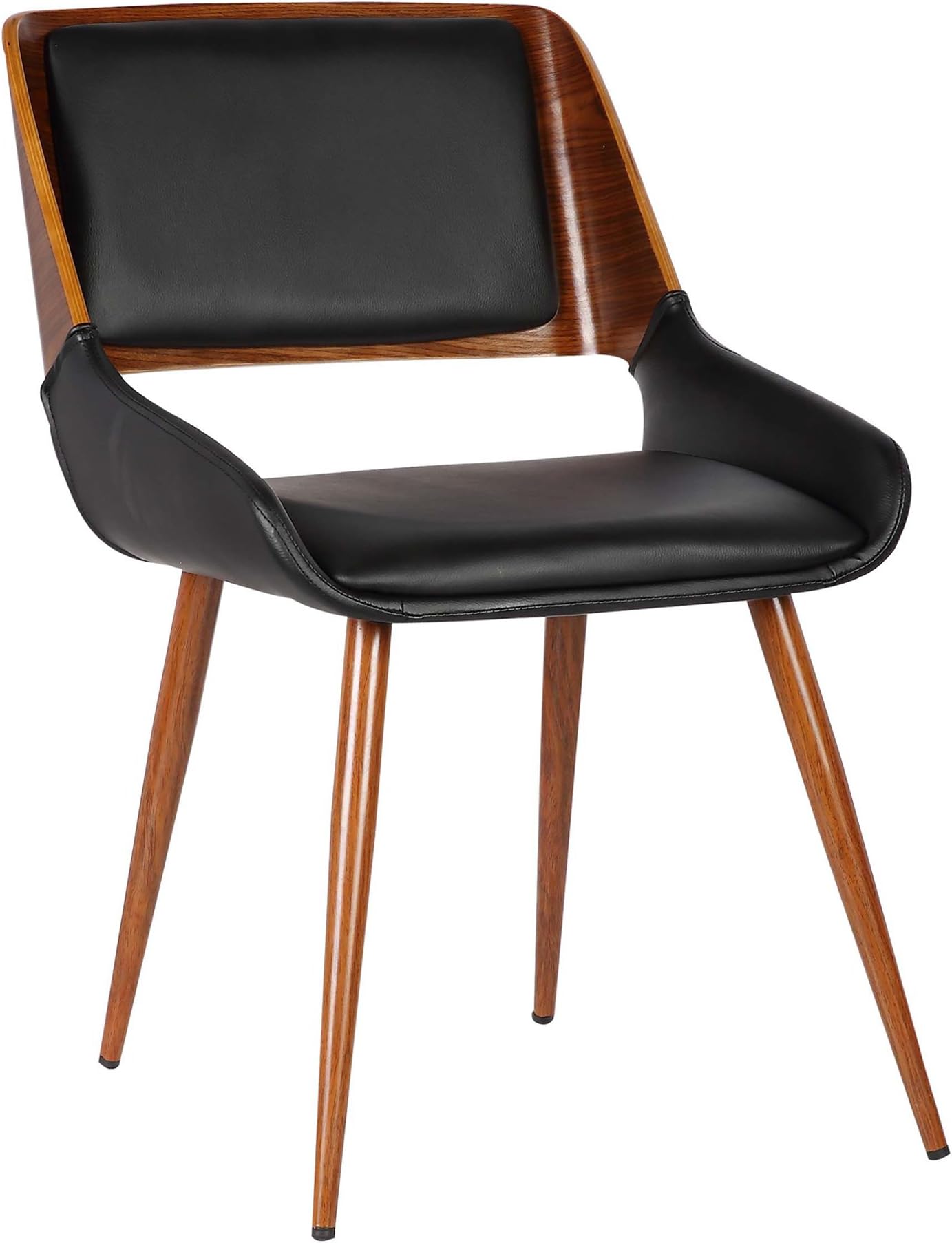 Armen Living Panda Dining Chair, Single, Black Faux Leather/Walnut