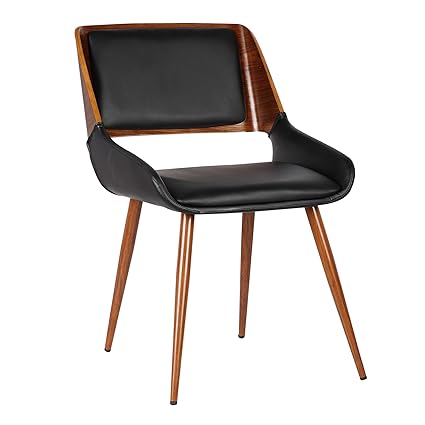 Armen Living Panda Dining Chair in Black Faux Leather and Walnut Wood Finish, LCPNSIWABL