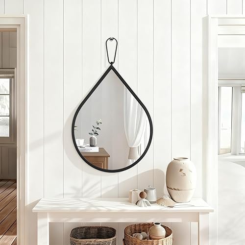 Miniatura 8 de Pequeños espejos de pared decorativos con forma de lágrima blanca, espejos de pared ovalados irregulares para sala de estar, baño, dormitorio, Blanco