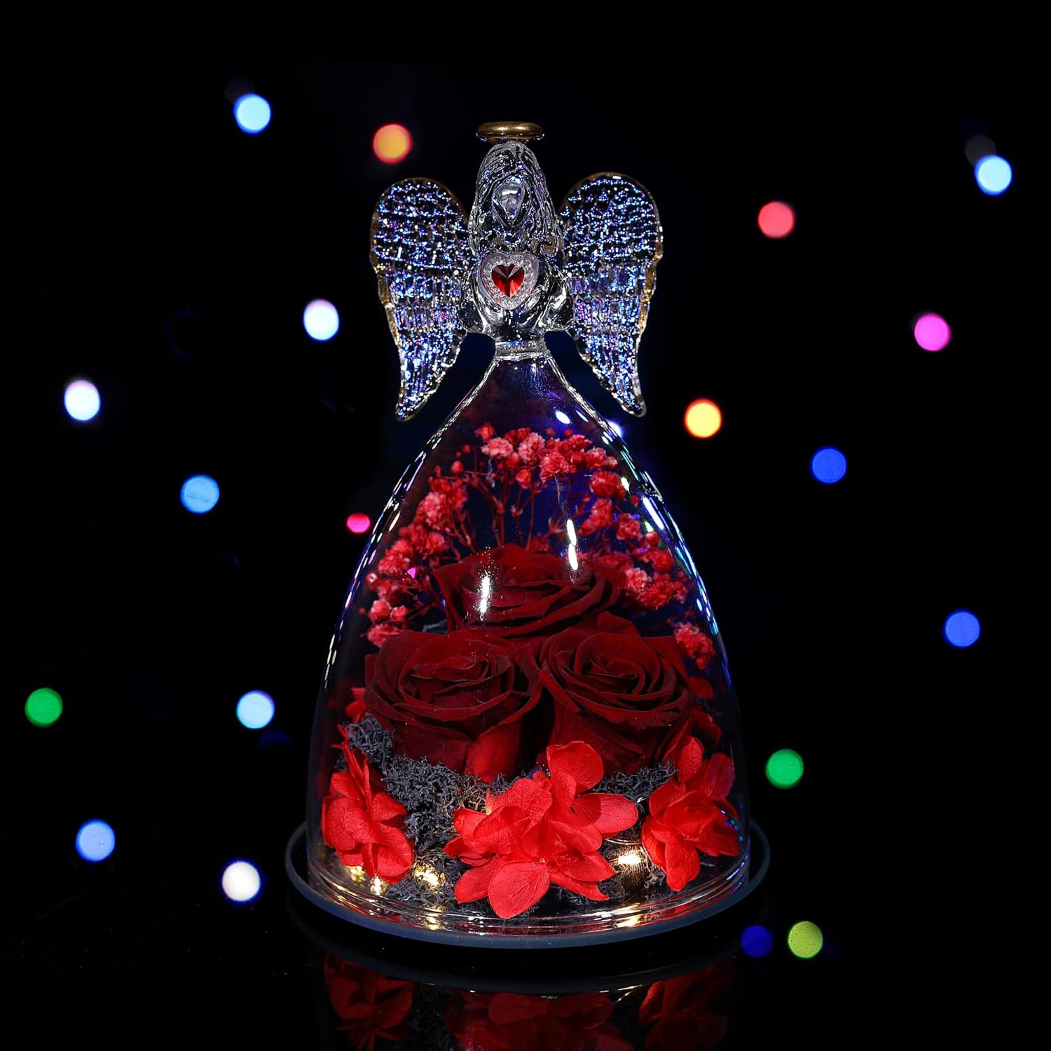 Mothers Day Rose Gifts for Women, Large Angel Figurines with Real Roses, Preserved Real Flower Rose for Her - Wine Red - Image 5