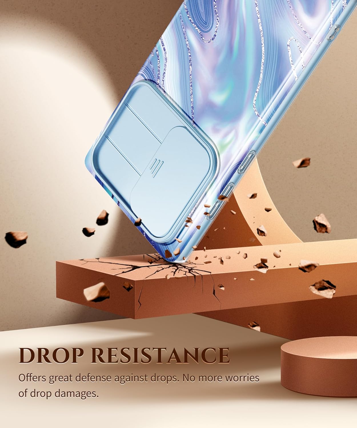 GVIEWIN for Samsung Galaxy S23 Ultra Case with Slide Camera Cover, [Built-in Screen Protector] [2 Front Frames] Military Grade Shockproof, Marble Protective Phone Case 6.8", Aurora/Azure Blue - Image 6