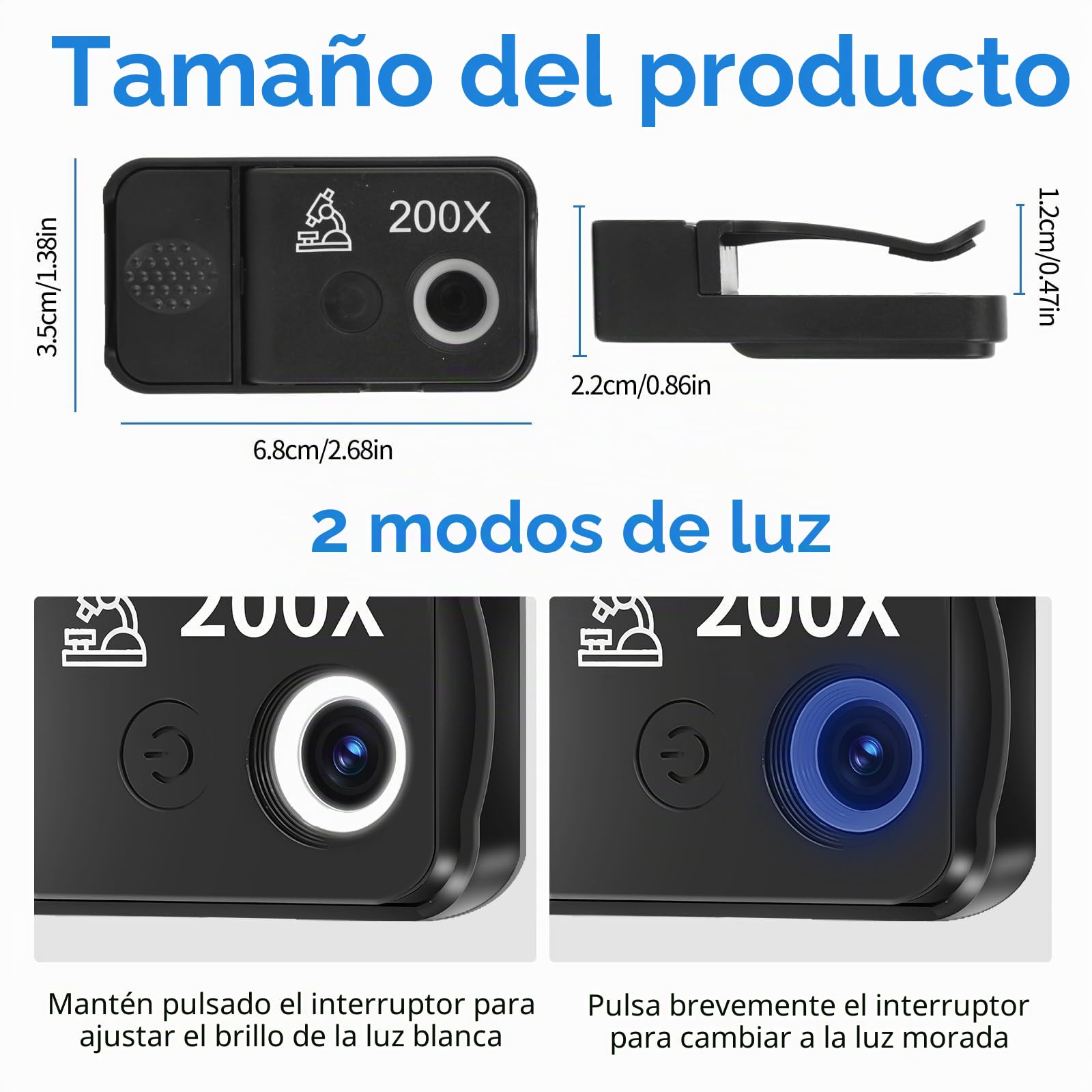Microscopio para teléfono móvil, 200 microscopios USB con LED, mini microscopio para cámara de smartphone, HD Digital Microscopio con CPL para Explore Micworld Digitales, compatible con