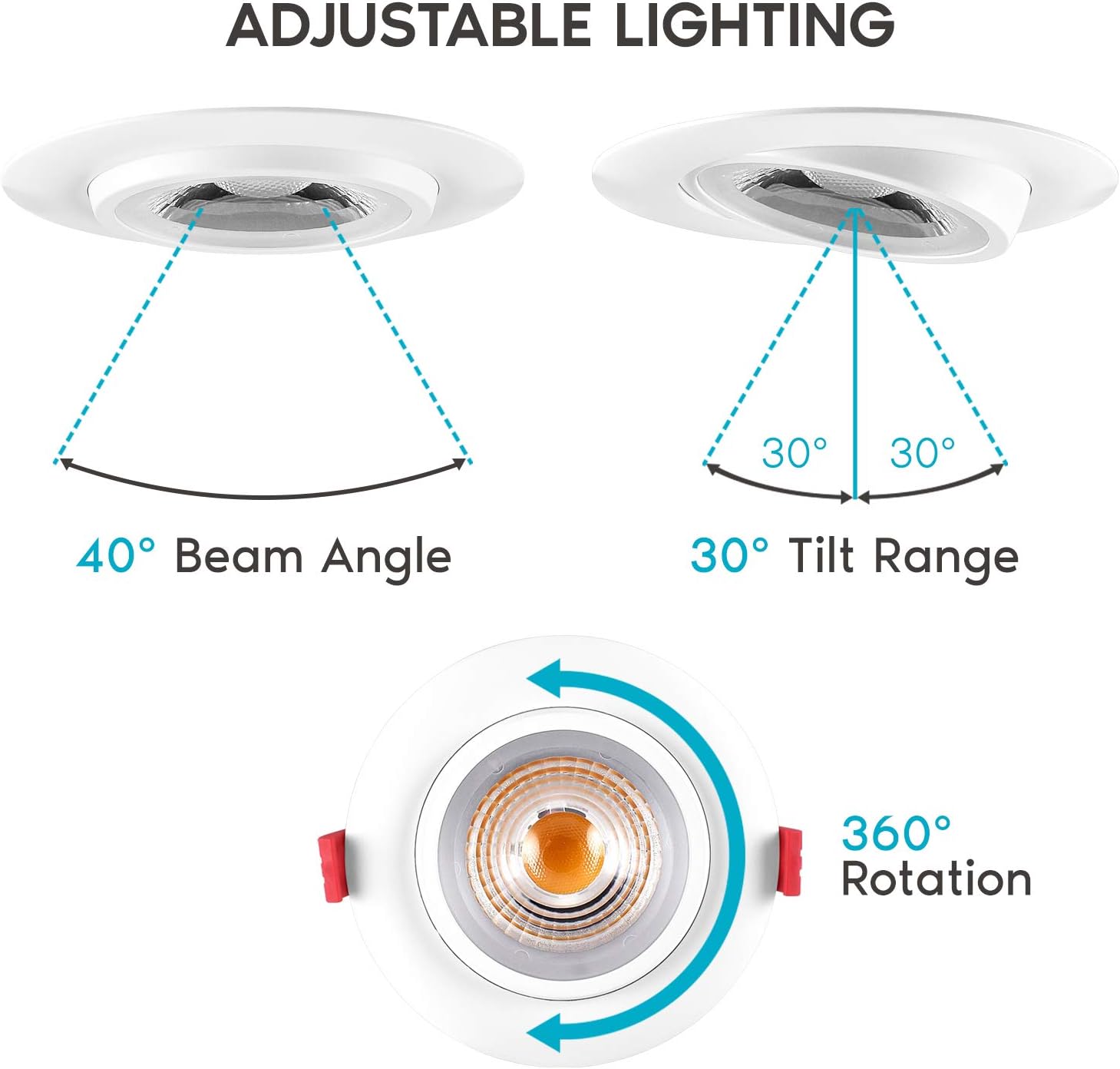 One-Day Sale: Up to 40% Off Luxrite 4 Inch LED Gimbal Recessed Light with Junction Box, 11W, 5000K Bright White, 1000 Lumens, Dimmable Adjustable Eyeball Light Fixture, IC Rated, Energy Star, ETL & Damp Rated (4 Pack)