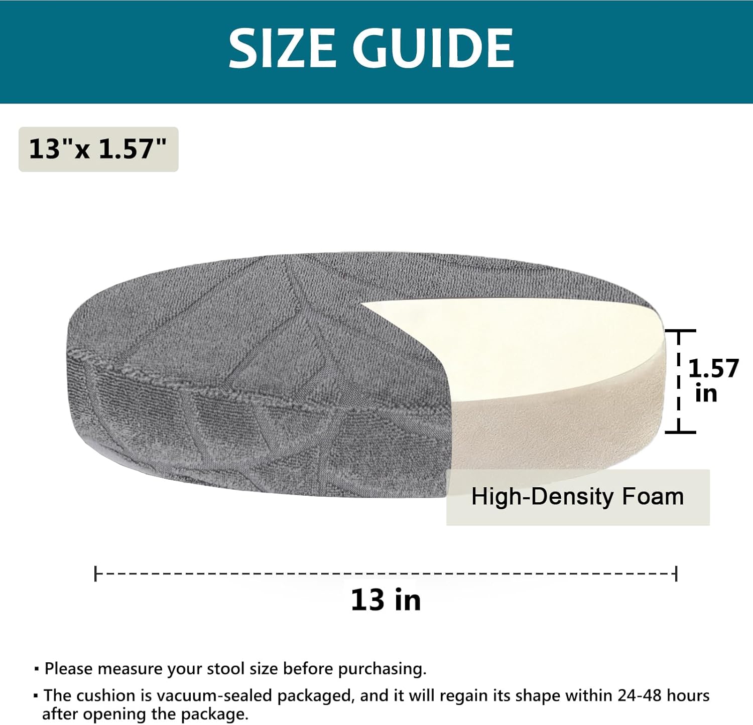 KRFOONN Waterproof Bar Stool Cushion 13 Inch Soft Round Foam Padded Seat Cushions Non Slip Round Bar Cushions Chair Pad Washable Bar Stool Covers with Elastic Bottom (13 Inch, Dark Grey)