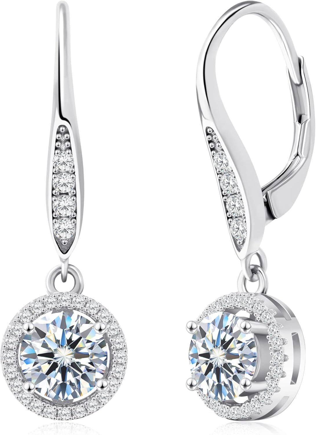 wowshow Moissanite Earrings Leverback Earrings for Women 925 Sterling Silver 3ct 4ct Moissanite Dangle Drop Earrings for Women Birthday Mom Gifts with Certificate of Authenticity