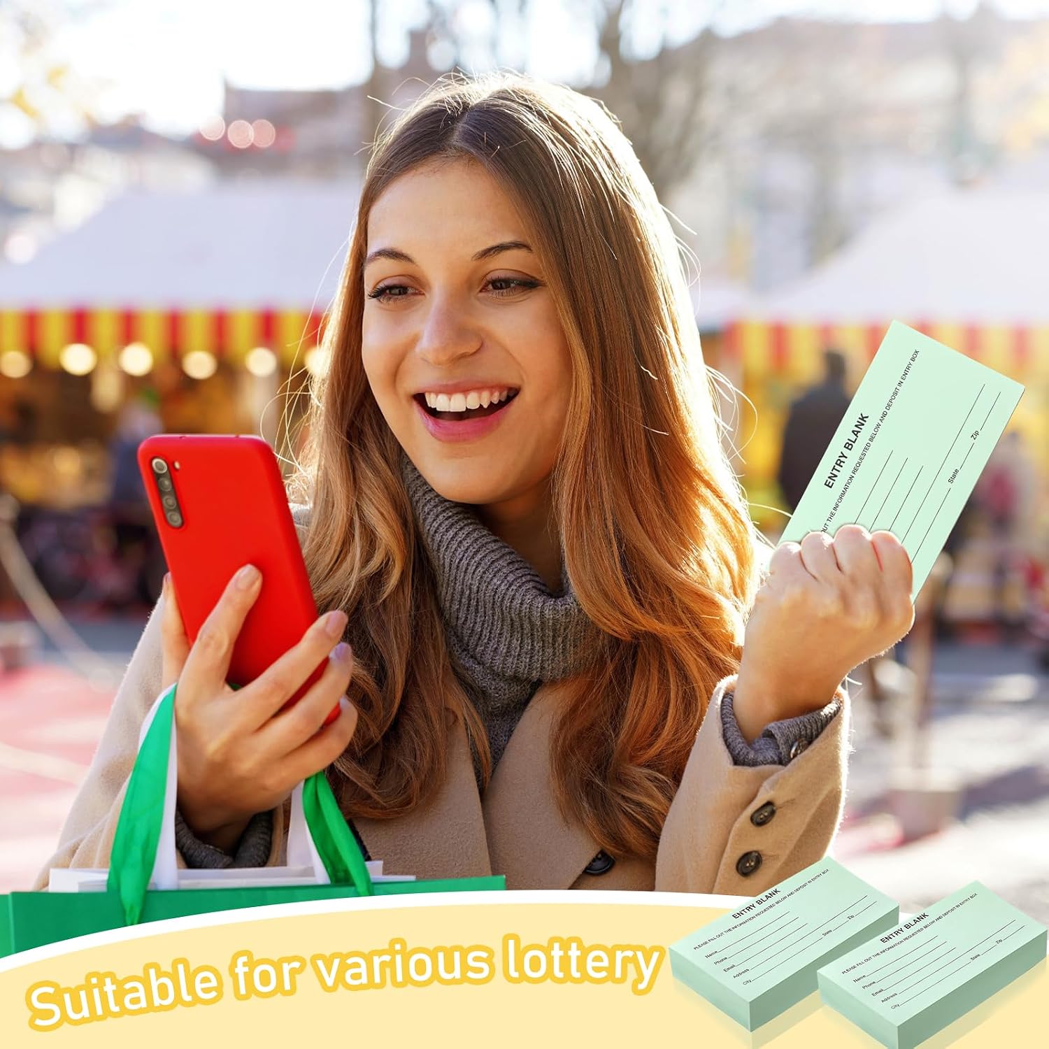 Kosiz 2000 Raffle Ticket Sheet 8 Pad 5.24" x 2.76" Enter to Win Blank Entry Form for Contest Collect Name Phone Number Email Address for School Event Ballot Network Marketing(Light Green)