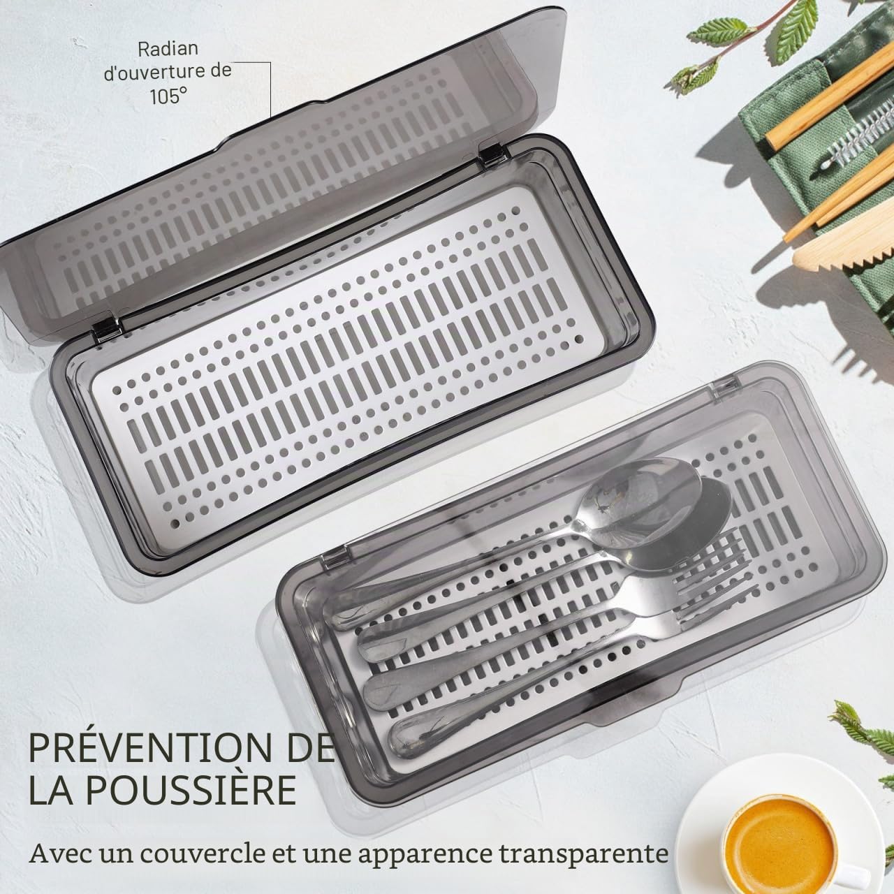 DOITOOL 3 Pieces Cutlery Tray with Lid Plastic Drawer Organizer Kitchen Utensils Cutlery Tray
