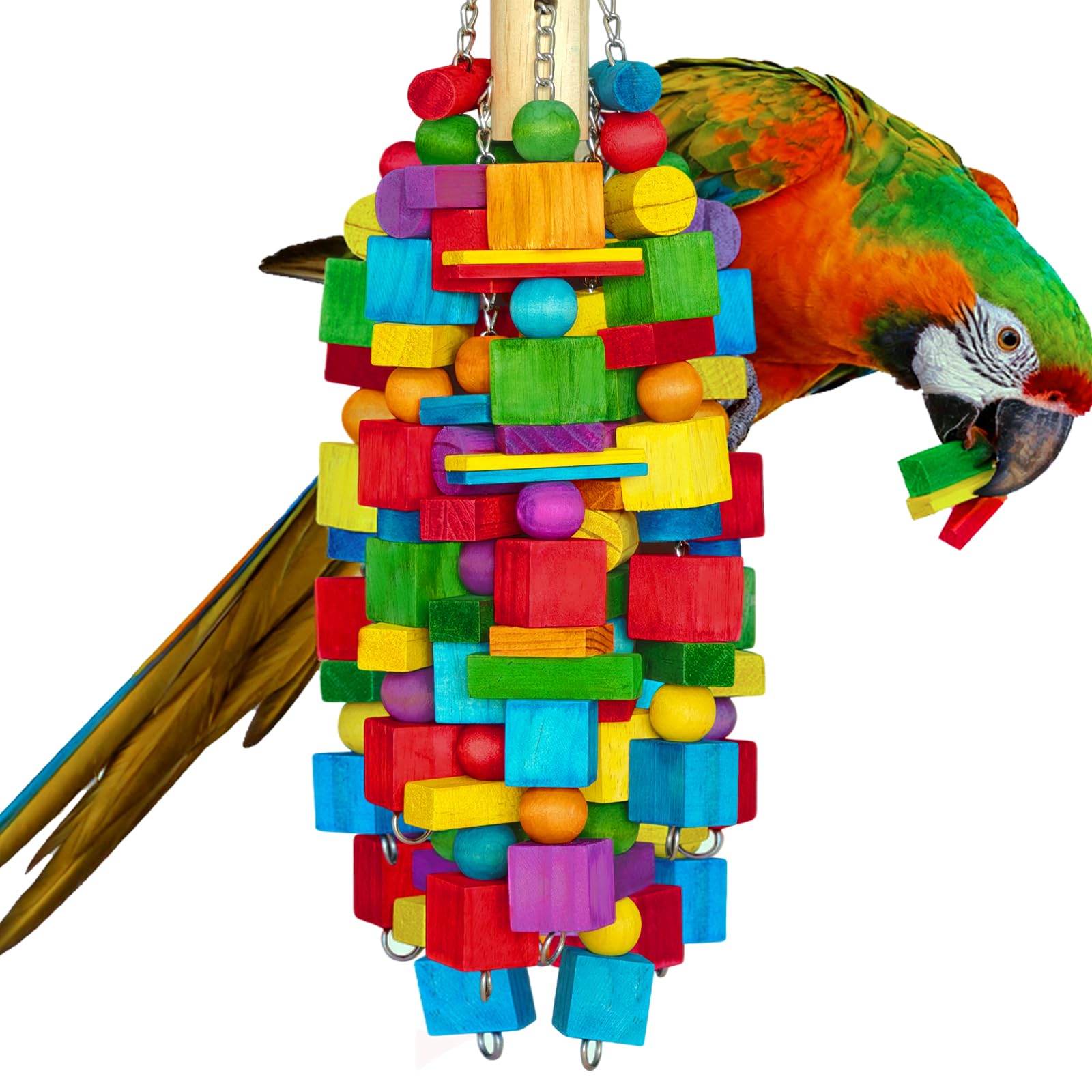 Extra Large Bird Toys for Macaws, Cockatoos - 21.6'' Heavy Duty Natural Parrot Toys for Chewing Foraging with SS Chain & Edible Colors for Medium to Large Parrots, African Grey, Cockatiel, Parakeet