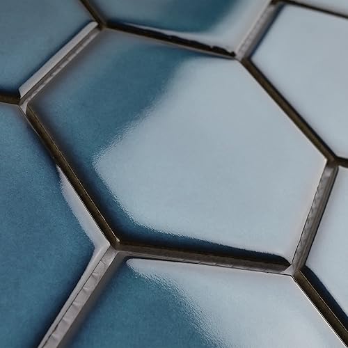 Miniatura 3 de Tile Generation TPMG-29 - Mosaico hexagonal de 4 x 4 pulgadas, porcelana, color azul cristal (pulido), 1 hoja