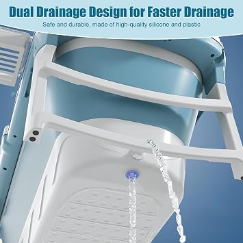 56 Bathtub for Adults, Portable Bathtub with Storage Basket - Collapsible Soaking Tub for Hot & Ice BathErgonomic Back Cushion Headrest & Anti-Slip Seat Design Capacity 220Lbs Blue3