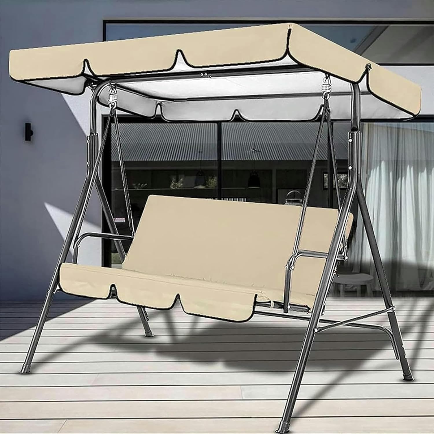 Patio Swing Canopy Waterproof Top Cover Set 7 Swing Cushion Cover 3 Seater, Waterproof Garden Seater Sun Shade Porch Hammock Patio Swing Cover., Blue