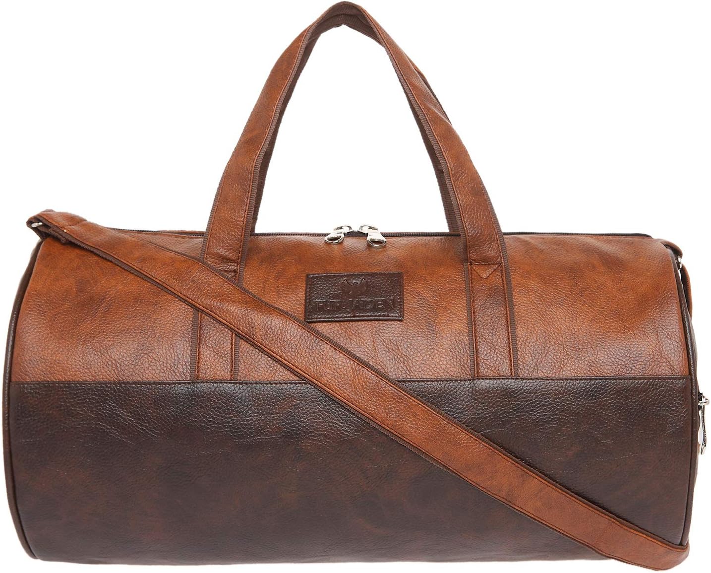 Tan Leatherette Gym Bag for Men Women Boys Girls Travel Duffle Weekender Bag 23L