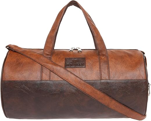 Fur Jaden Tan Leatherette Gym Bag for Men Women Boys Girls Travel Duffle Weekender Bag 23L