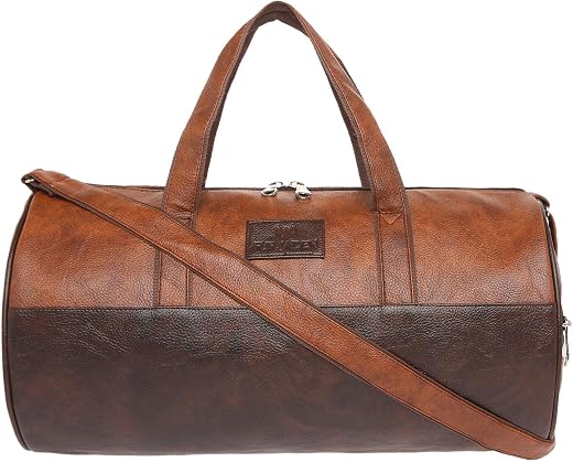 Fur Jaden Tan Leatherette Gym Bag for Men Women Boys Girls Travel Duffle Weekender Bag 23L