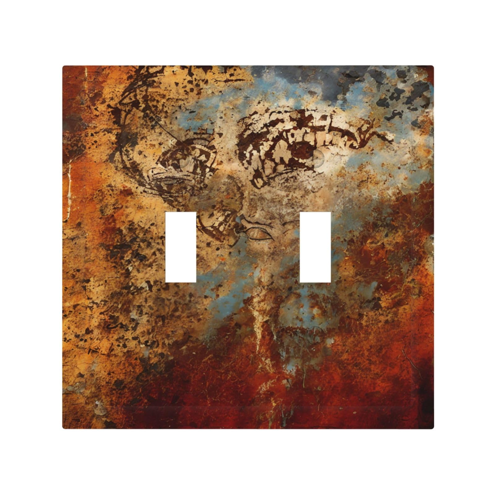 Plaque interrupteur textures métalliques rouillées pour double commande murale