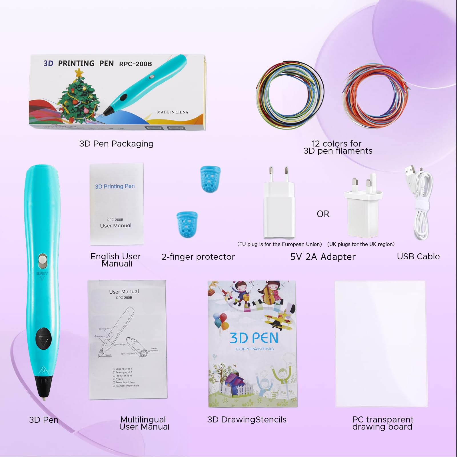 RPC200B Stylo 3D Version Bouton avec Filament PLA 12 Couleurs