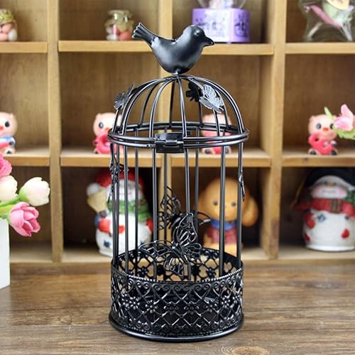 Jaula de pájaros decorativa vintage de metal negro para candelabros para centros de mesa y faroles, decoración interior adecuada para bodas,