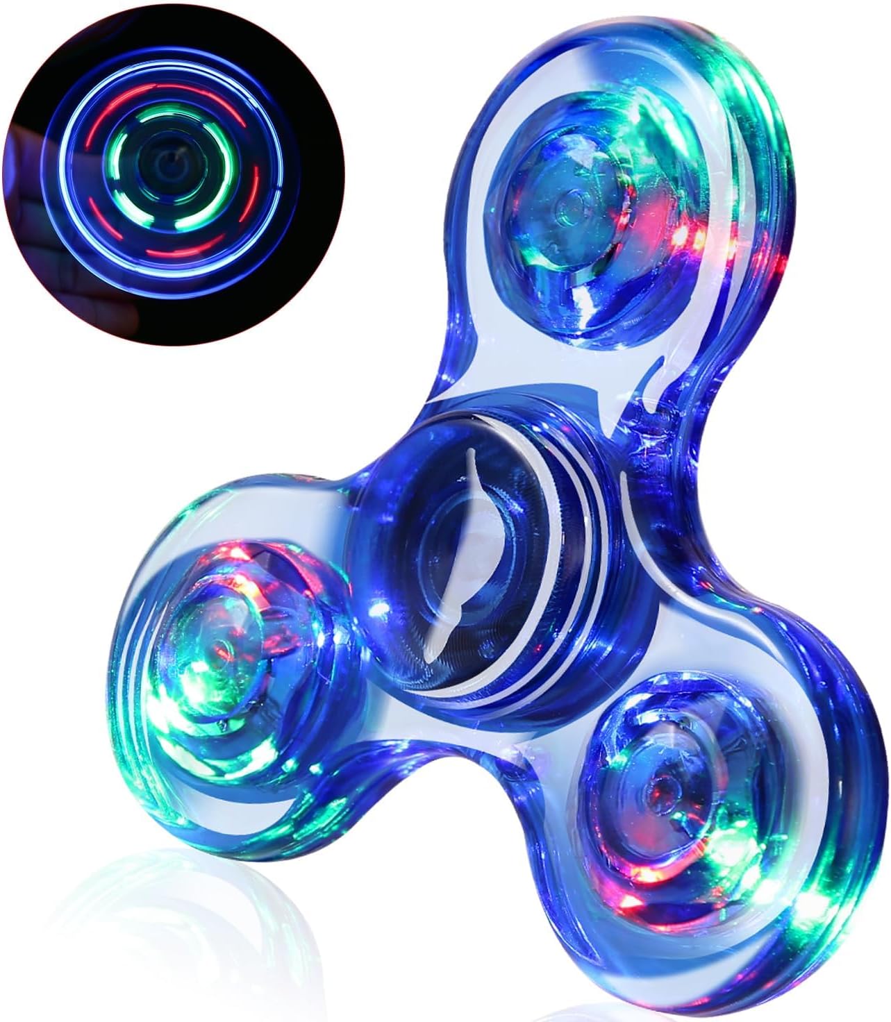 SCIONE Crystal LED Light Fidget Spinner for Kids,LED Light up Fidget Toy for Toddlers,Glow in The Dark Party Supplies Stress Relief for Children Adults（Crystal-Blue）