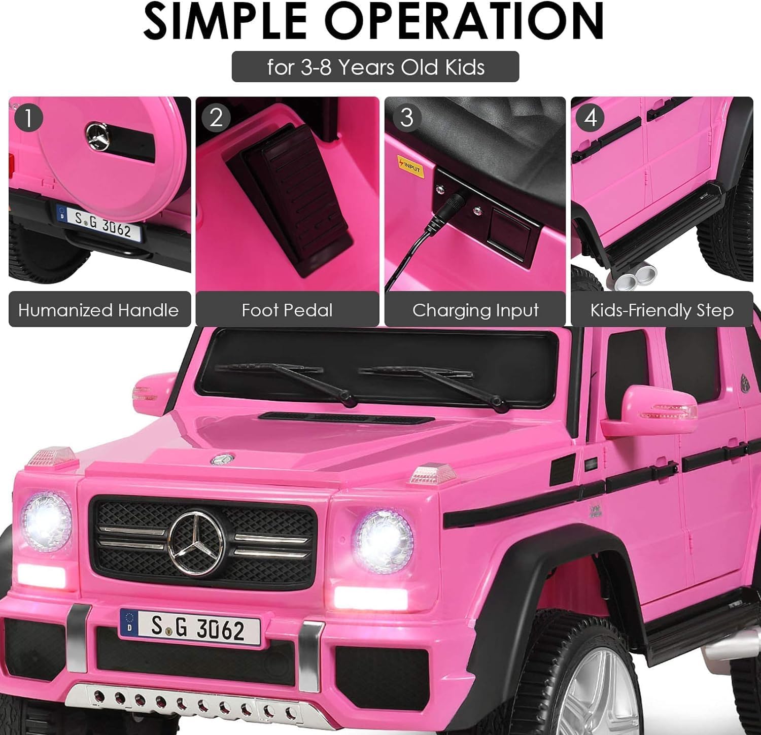 Licensed Mercedes-Benz Maybach G650S Ride On Car by OLAKIDS, 12V Kids Electric Vehicle with Remote Control 3 Speeds Wheels Suspension, Battery Powered Driving Toy with Music USB TF Horn (Bright Pink)