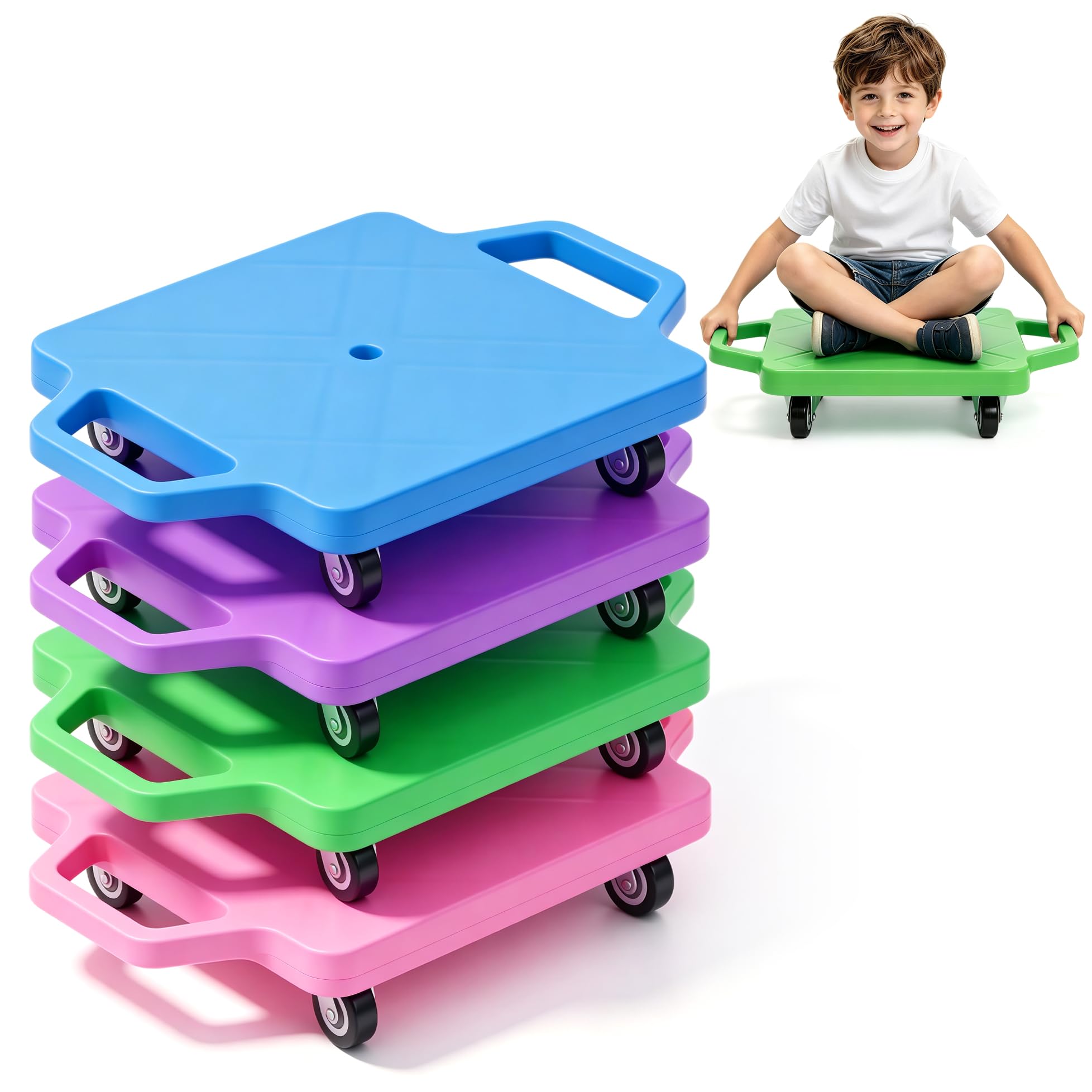 Sport Scooter Boards with Handles, Kids Sensory Floor Scooters for Children Gym Class Indoor & Outdoor Activities, Improves Balance & Motor Skills