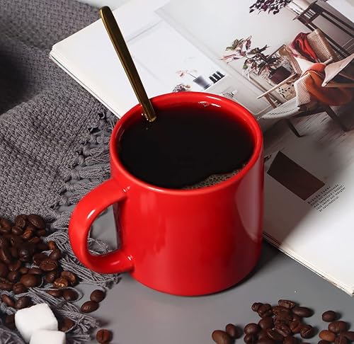 Miniatura 4 de Smilatte Tazas de café apilables de 12 onzas, M101 novedosas tazas de cerámica para niños y niñas, juego de 4, color rojo