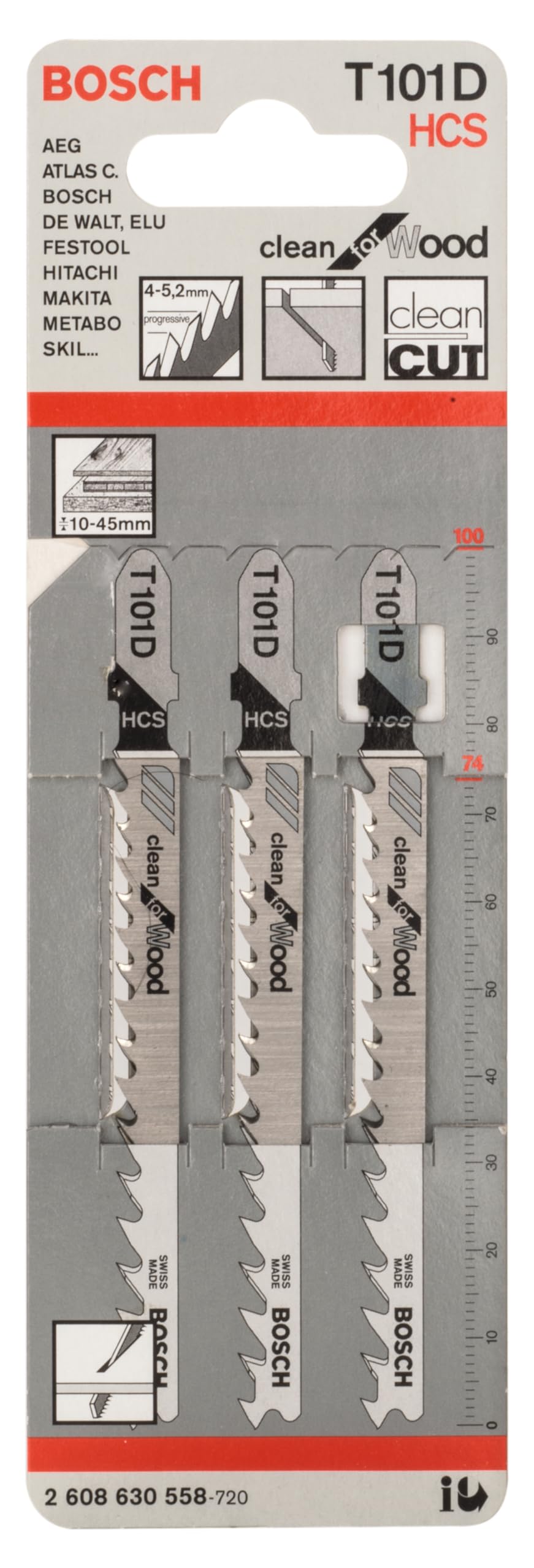 Bosch Professional 3 x Jigsaw blade T 101 D Clean for Wood (for softwood, straight cut, accessories jigsaw)
