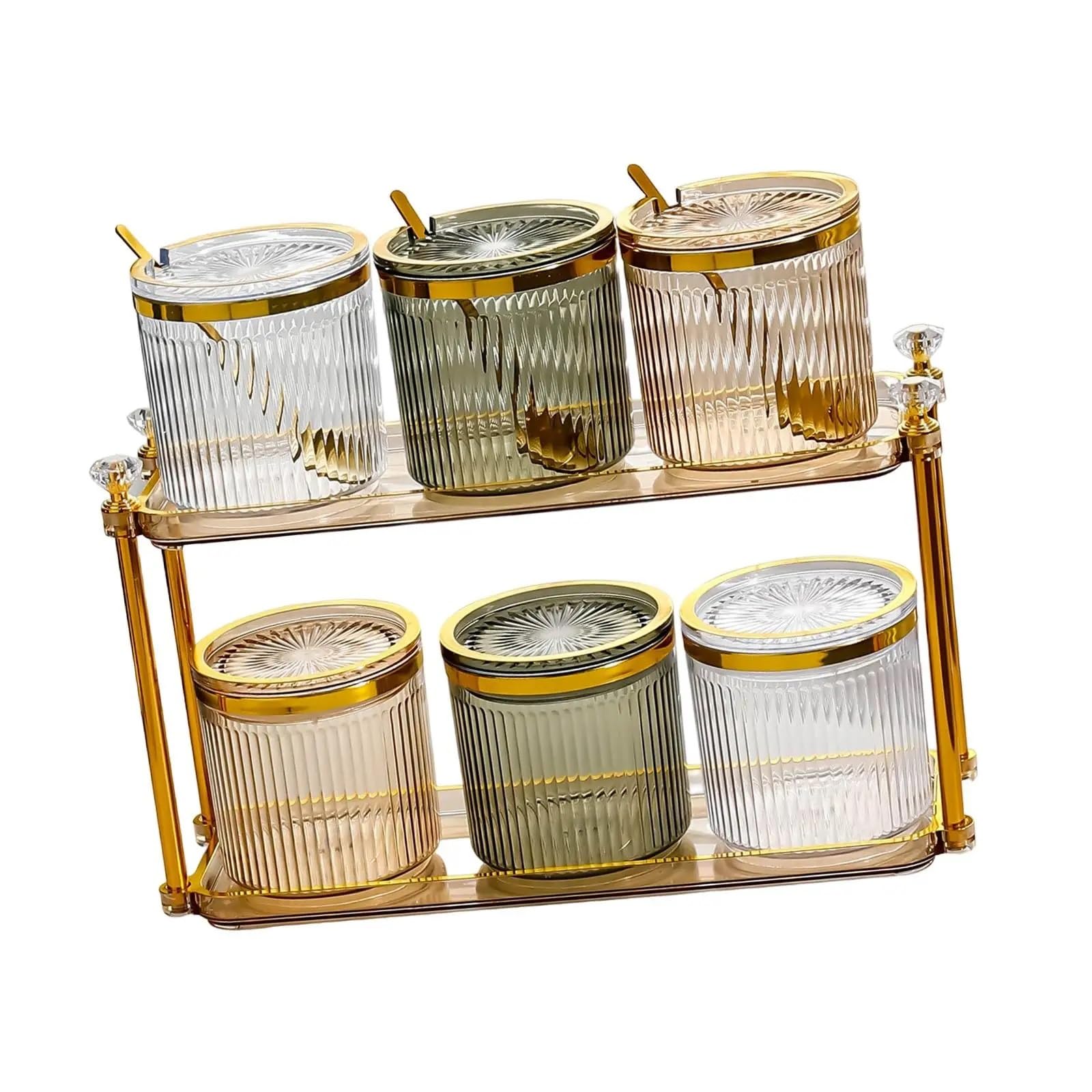Botes Especias Tarro de condimentos con Bandeja organizadora, Tarro de Almacenamiento de condimentos, contenedor de Especias con Tapas y cucharas, recipientes for Sal(2 Layer)