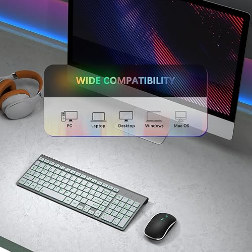 Miniatura 7 de J JOYACCESS - Combo de teclado y mouse inalámbricos con 7 opciones retroiluminadas, teclas de luz silenciosas, recargable tipo C, modo de