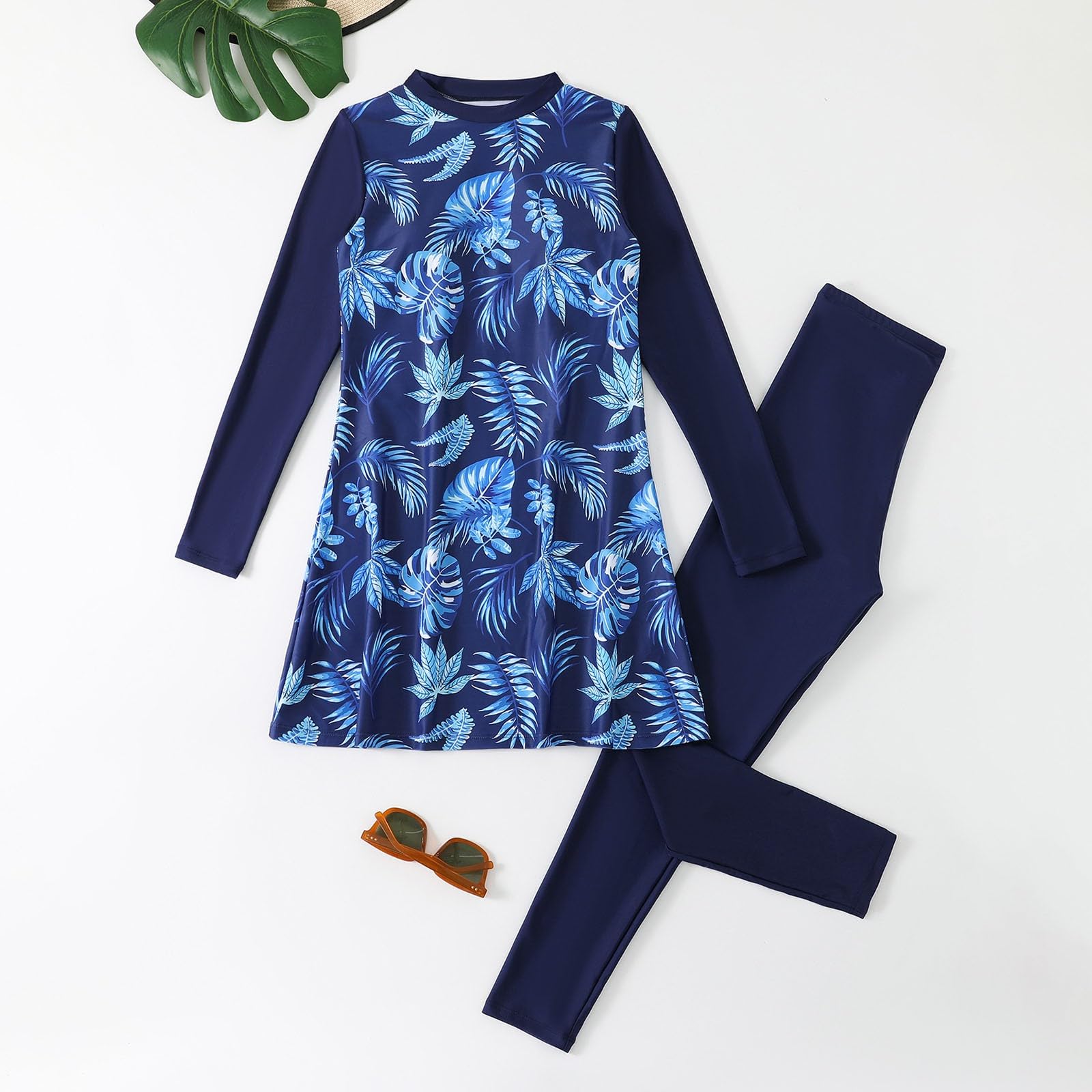 Générique Maillots de Bain 2 Pièces Femme Rashguard Set Manches Longues Tankini Protection Solaire Anti-UV T-Shirt Top de Sport pour Vacances Surf Plage Natation Maillot de Bain Shorty Séchage Rapide