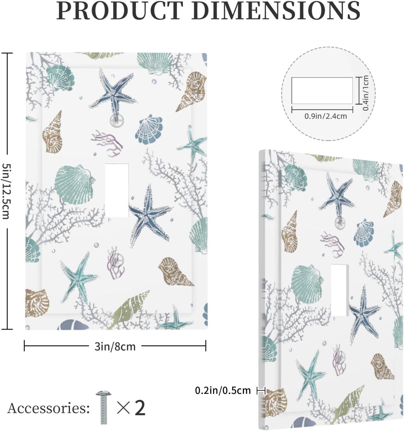 Ocean Starfish Nautical Light Switch Cover 1 Gang Single Toggle Coastal Coral Wall Plate Covers Decorative Seashell Lightswitch Faceplate for Bathroom Bedroom Kitchen Room (Plastic)