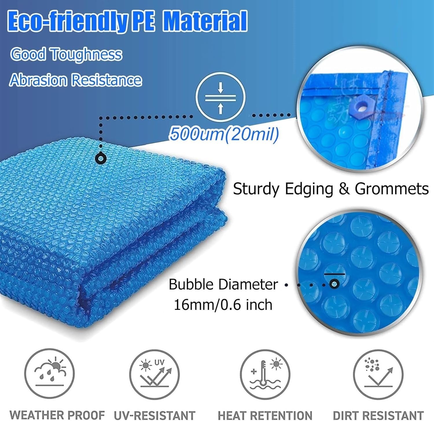 AviiSo Mantas solares 500um/20mil Cubierta de SPA de Verano para Piscinas con Ojales y Bordes Resistentes, Cubierta Flotante para Piscina Grande (Color : Blue, Size : 10x16ft/3x4.9m)