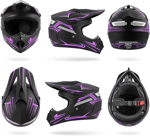 Miniatura 8 de Juego de 4 cascos de motocross para niños y jóvenes, juego de 4 piezas de cascos de motocicleta de cara completa para niñas, aprobado por DOT, ATV,