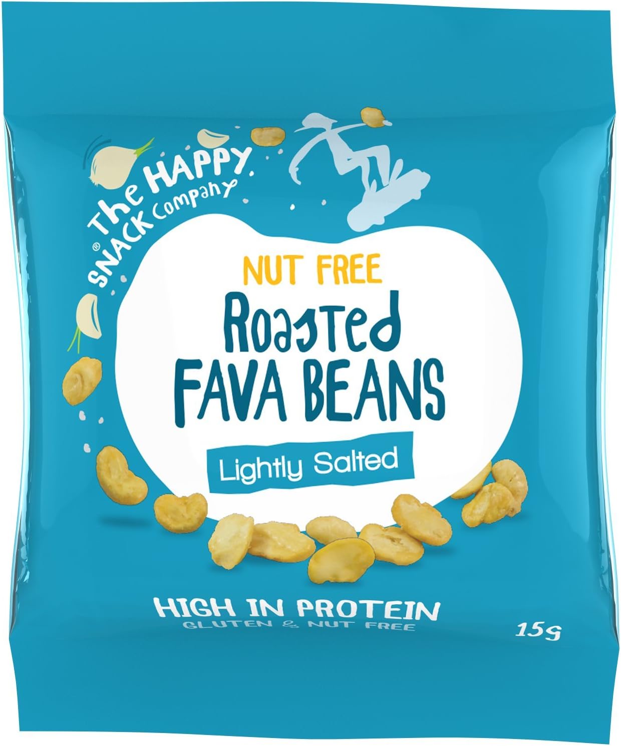 The Happy Snack Company Roasted Fava Beans, Lightly Salted Flavour Snacks for Kids, Lunchbox Friendly Snacks, High Protein, Low Sugar, Nut and Gluten Free, School Snacks,15g portion, Trial Pack of 4