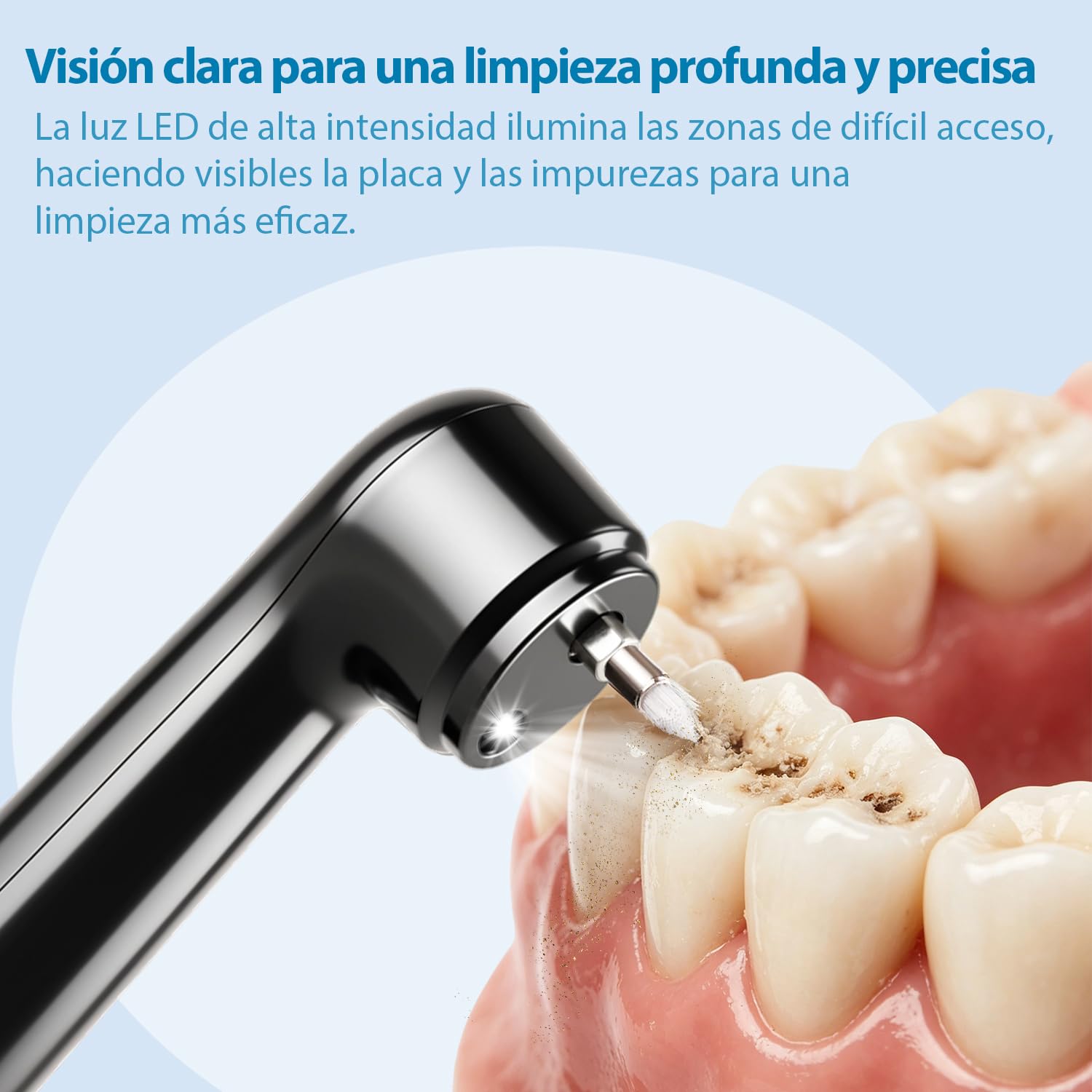 Kit Pulidor Dental Recargable para Limpieza y Blanqueamiento Dental, limpiador de sarro dental con 5 Cabezales, 5 Velocidades, Luz LED, quita sarro dental y manchas, IPX6 Resistente al Agua - 2