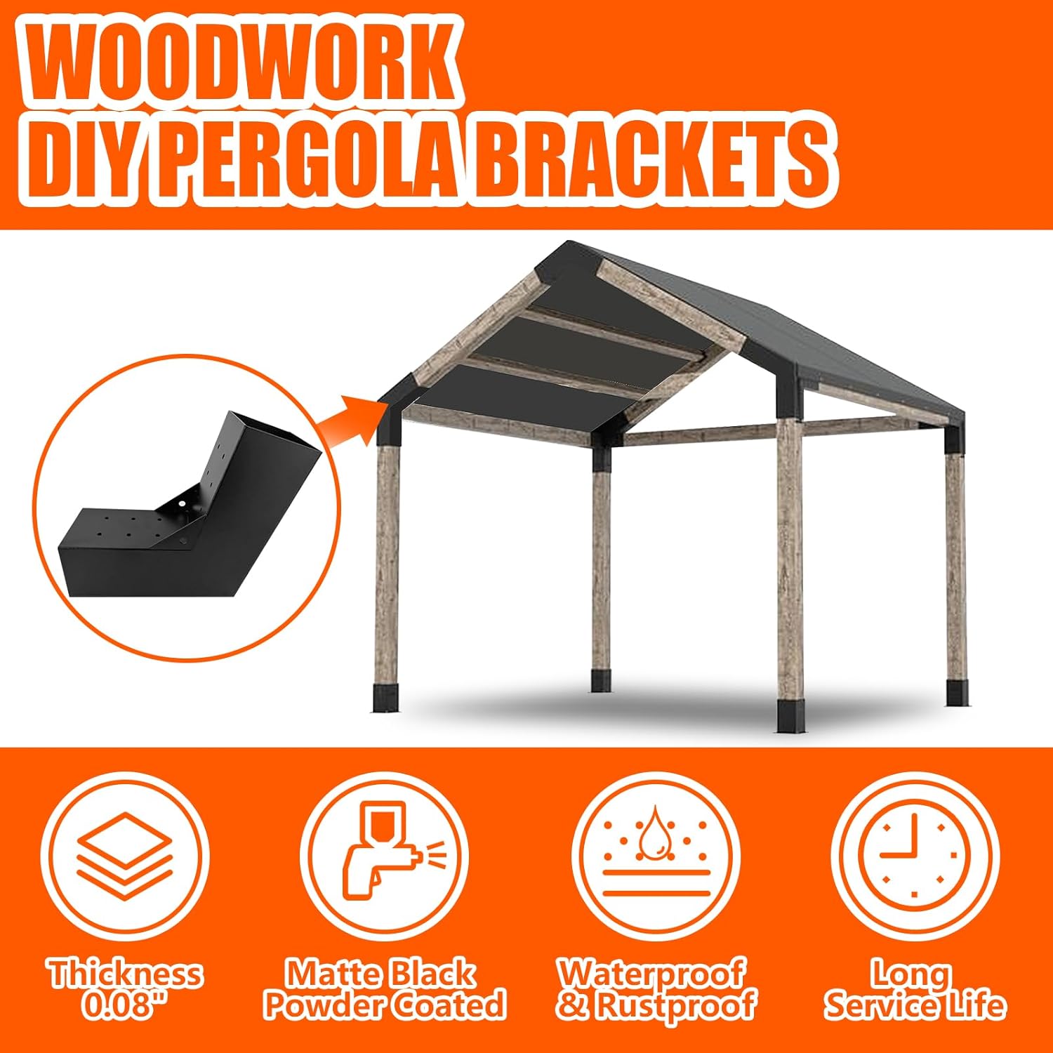 30° Angle Slant Pergola Bracket Kits,2-Way L-Shaped Slant Roof Post Brackets with Stainless Steel Screws for 4" x 4"(Actual:3.5" x 3.5") Lumber for Outdoor Pergola,Proch,Passageway - 2Pack