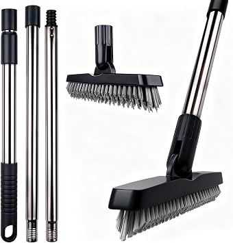 2 Pack Grout Brush with Long Handle, Swivel Cleaning Grout Line Scrubber - Extendable Durable Handle Grout Cleaner Brush for Bathroom,Tile,Baseboard,Walk in Shower,Corner & Narrow Space Black