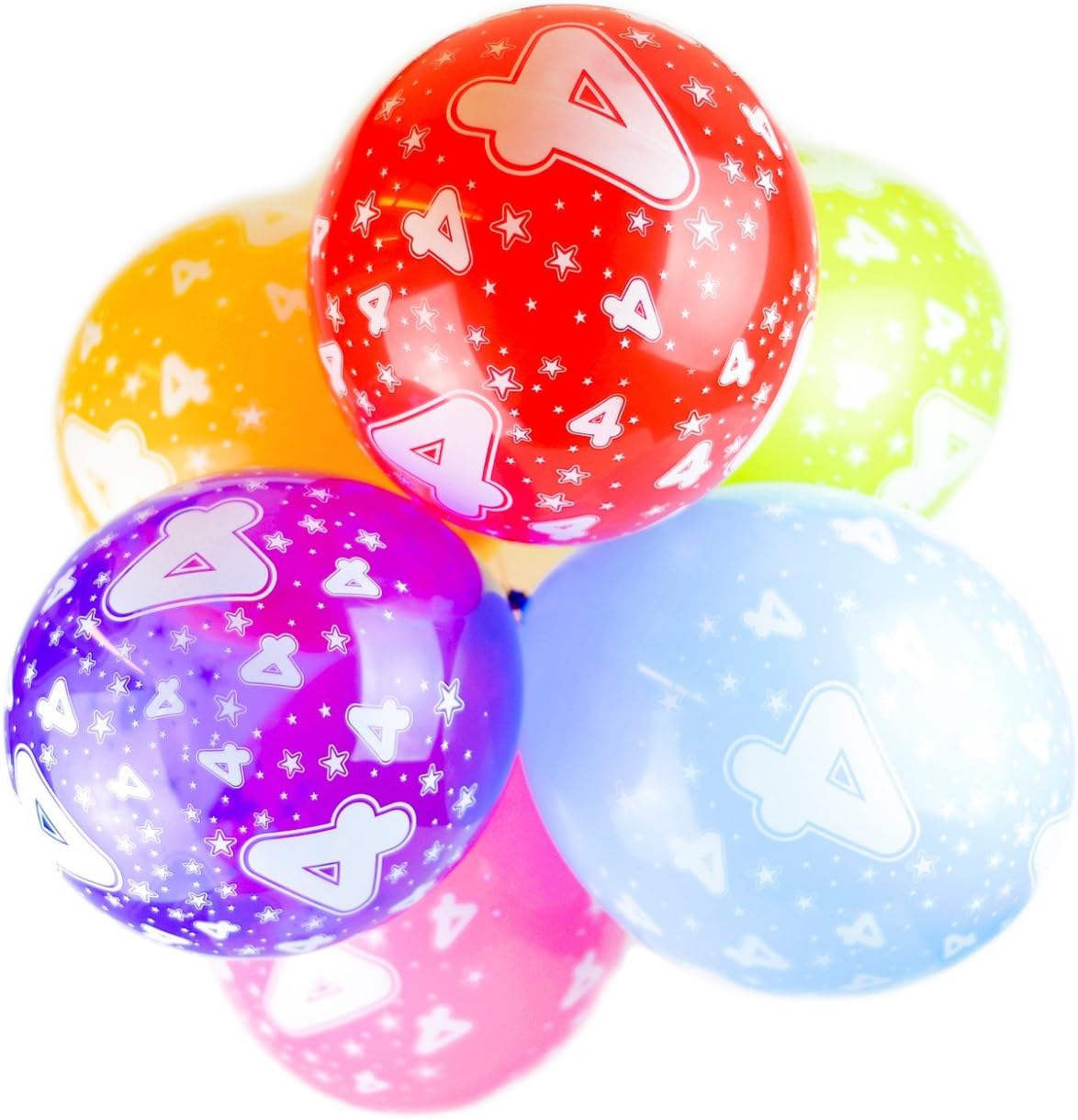Happium 4th Birthday Balloons, 12" Multicoloured Numbers Printed Latex Age
