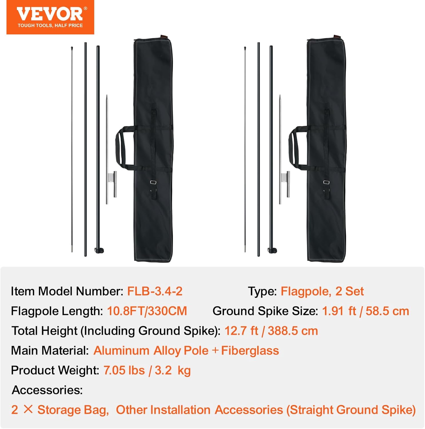 VEVOR Feather Flag Pole Kit, 2 Packs Swooper Flag Pole 12.7 ft, Sign Flag Poles for Business Advertising Feather Flags Banner Outdoor, with Ground Stakes and A Carrying Bag (Flag Not Included)
