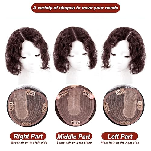 Miniatura 7 de Tope de cabello humano rizado natural para mujer, extensiones de pelo con clip, 5.1 x 5.5 in, parte superior de cabello sedoso, parte superior para