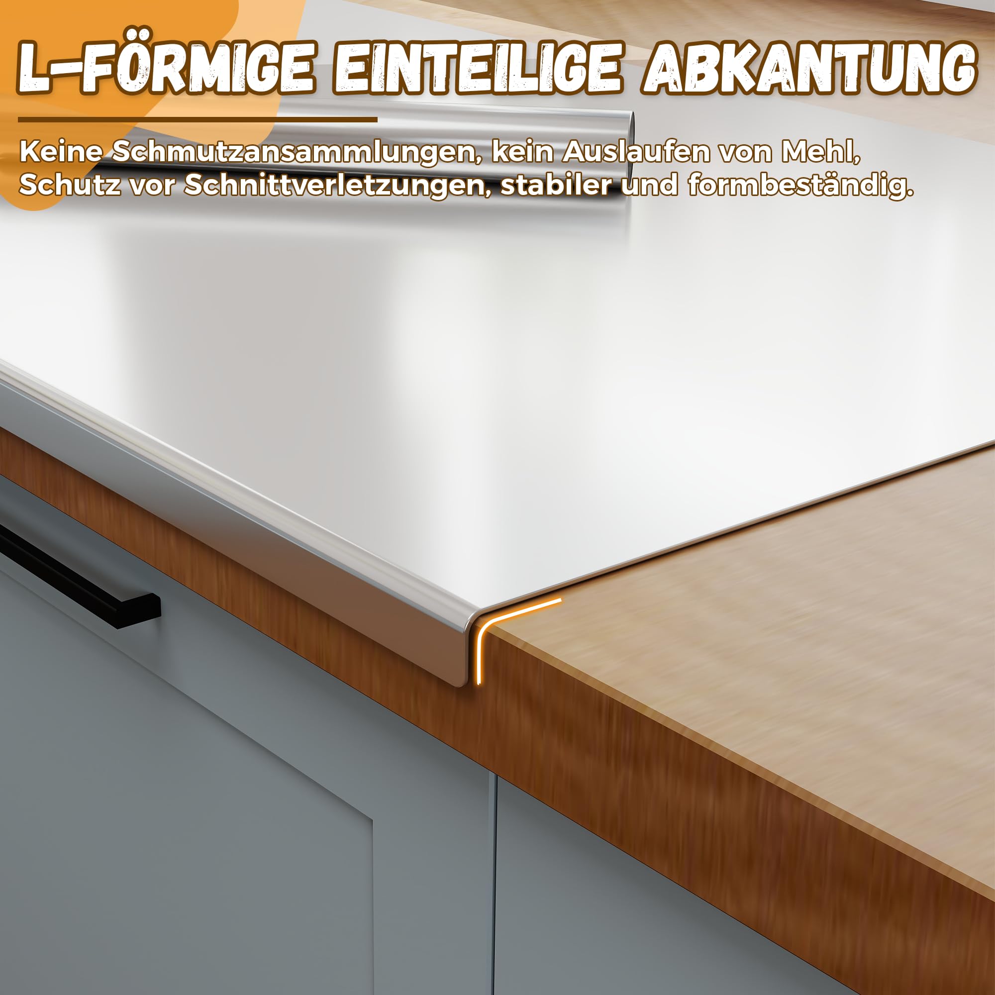 Edelstahl Arbeitsplatte mit Kante 90×50cm Schneidebrett Edelstahl mit Nudelholz aus Edelstahl und Rutschfeste Matte Schneidbretter für Arbeitsplatte Küche, Bar, Restaurants