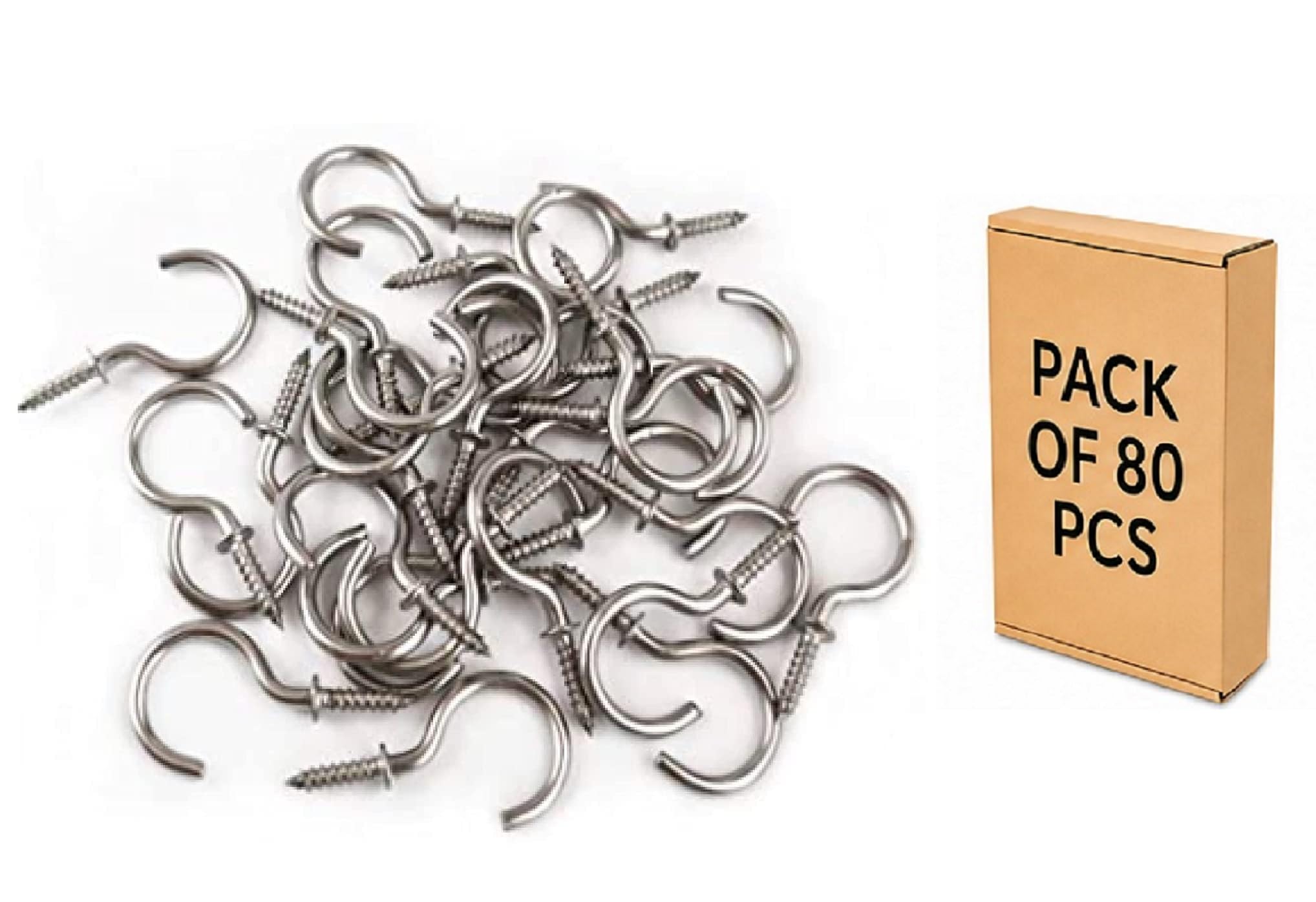 Q1 Beads 1" Inch Steel Cup Hook J Hooks - Pack of 80 Pieces (Chrome)-image-29
