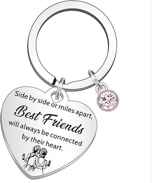 QMVMV Lovely Best Friend Friendship Keyrings Gifts for Women Girls Birthday Christmas Graduation Long Distance Presents Keychain Engraved