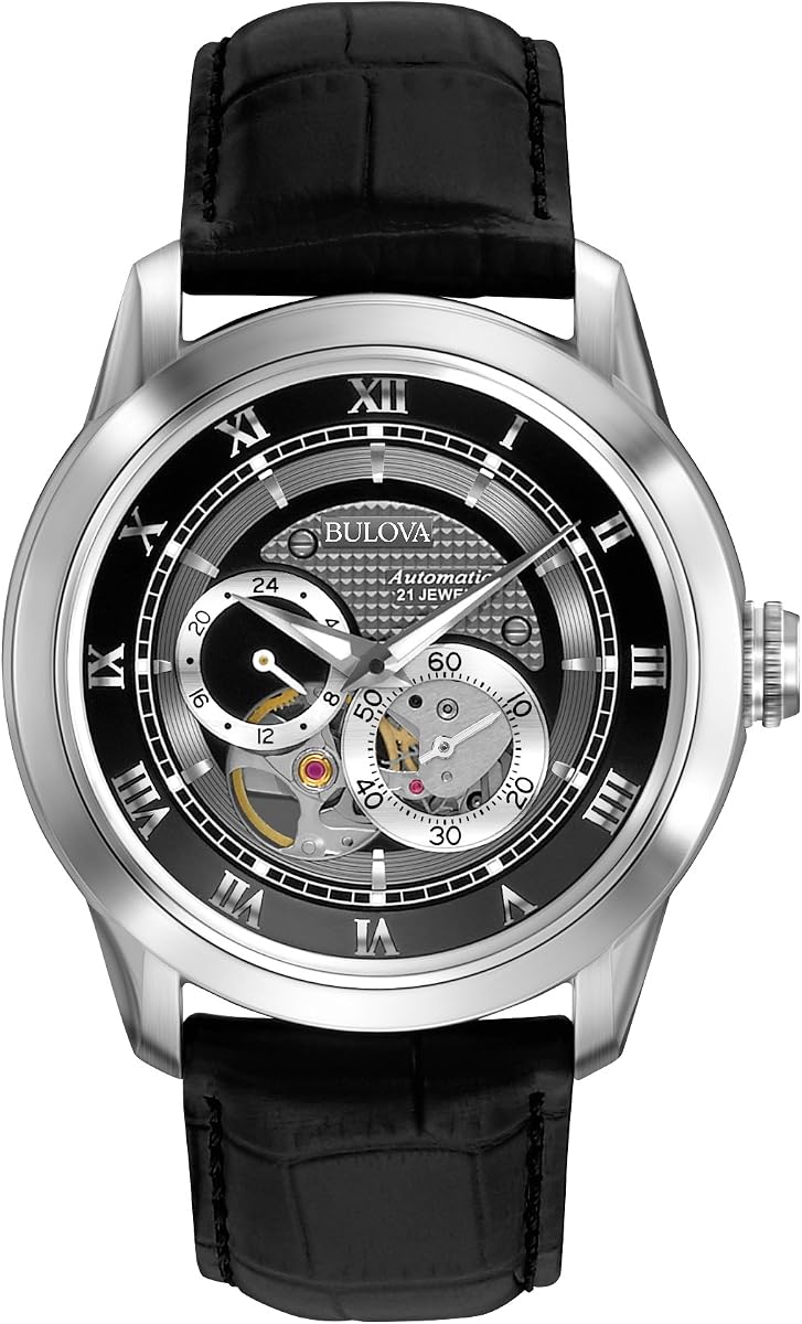 Reloj automático clásico Sutton de 4 manecillas para hombre, subesfera de 24 horas, apertura abierta, cuerda automática, fondo de caja de exposición, cristal mineral de doble curvatura, manecillas luminosas, 42 mm