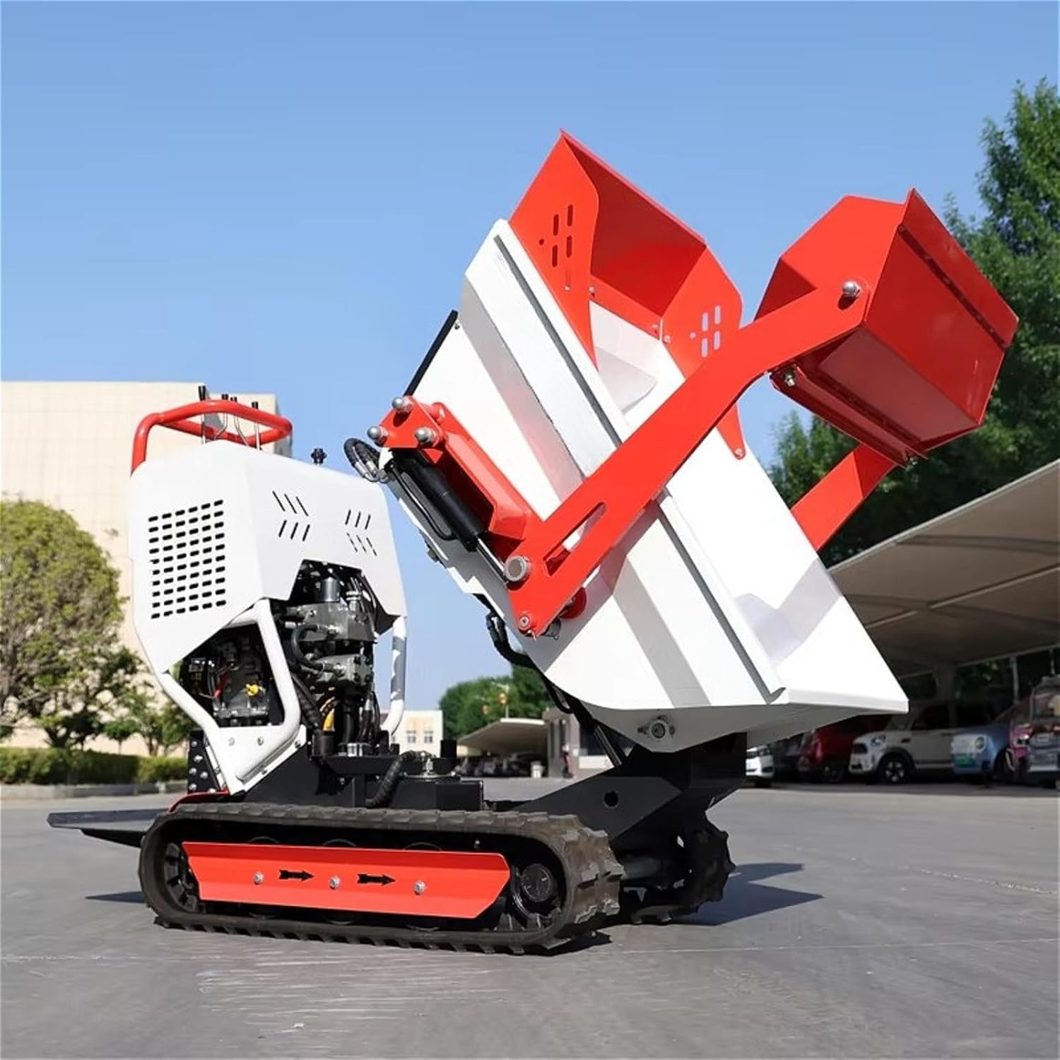 Tracked Dump Cart Mini Dumper with Self-Loading Hydraulic Crane, Power Wheelbarrow for Yard, Garden, Construction & Heavy Duty Use