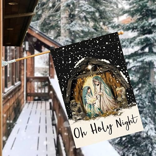 Miniatura 2 de AVOIN colorlife Bandera de la casa de la Natividad de Jesús de la Noche Santa de 28 x 40 pulgadas, bandera decorativa de Navidad de invierno para