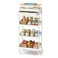 SONGMICS Carrello a 4 Ripiani, Carrello Scaffale da Cucina con Ruote