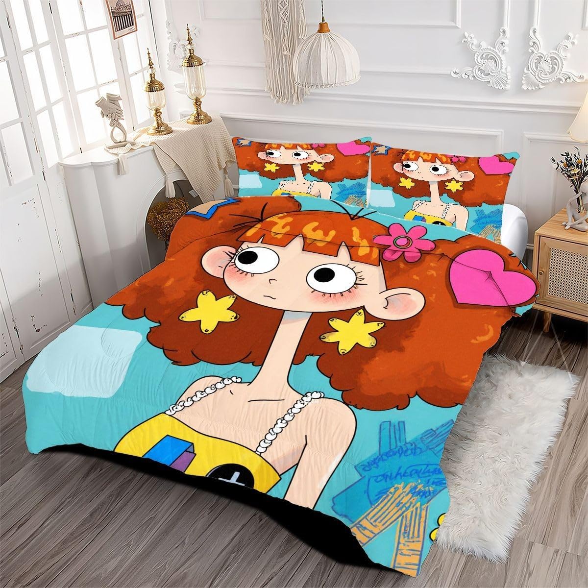 Edredón King Size Estampado 3D | Chica Dibujo Animado, Nórdico Máximo Confort para Camas Grandes, Lavable, Reversible, Incluye 2 Fundas de Almohada 50x75 cm_A17034